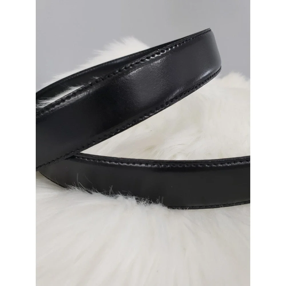 Simple Black Leather Belt Vintage rhinestone SQUARE BUCKLE 80s statement belt‎